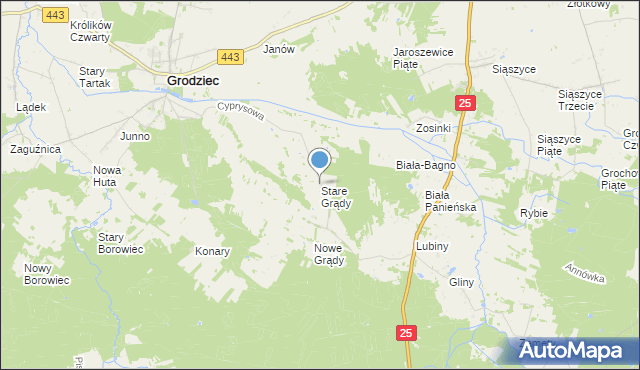 mapa Stare Grądy, Stare Grądy gmina Grodziec na mapie Targeo